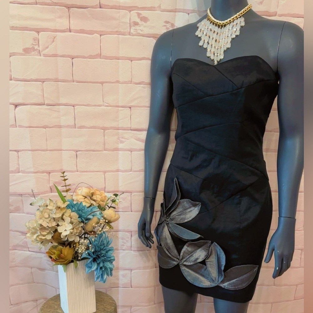 Black Dress with Silver Leaf Accents